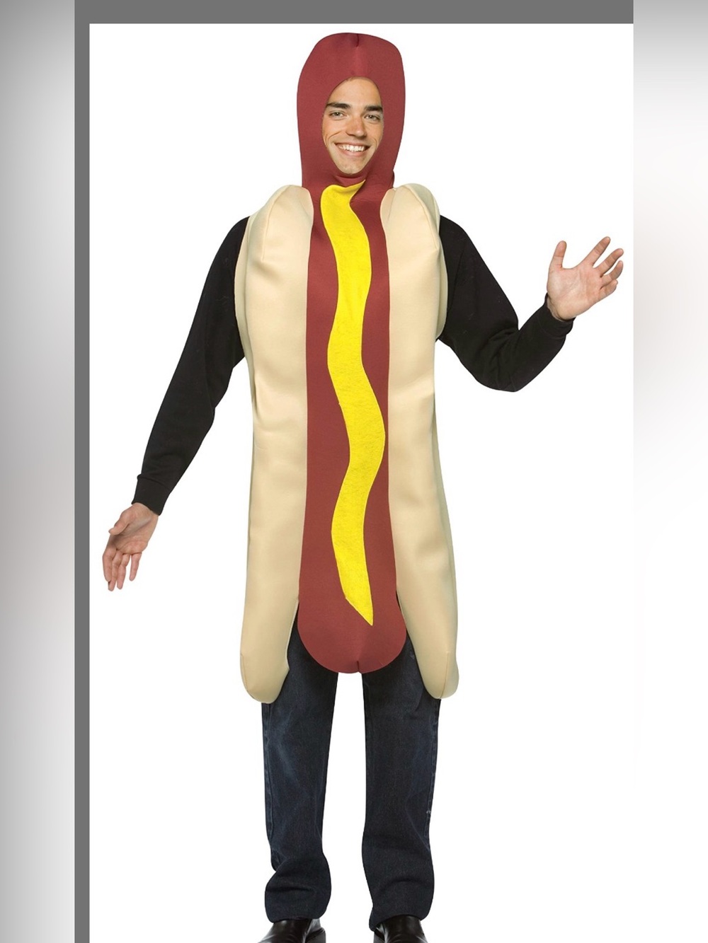 Hot Dog adult Costume in Brown, Yellow, and Cream Lightweight One Size used 1x